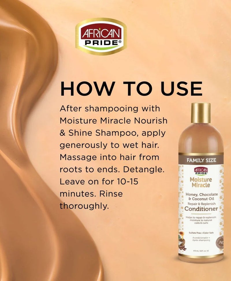African Pride Moisture Miracle Honey, Chocolate & Coconut Oil Conditioner 473ml | Repair & Replenish Conditioner for Dry Coils & Curls | Deep Moisture, Nourishment & Shine - Image 2