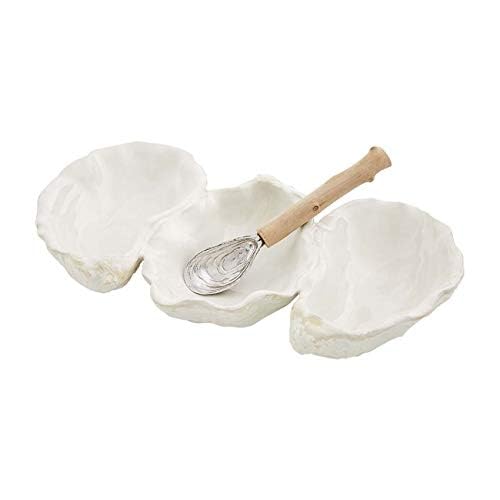 Mud Pie Oyster Shaped Triple Dip and Serving Set, White, 10.25" x 5.5" - Image 2