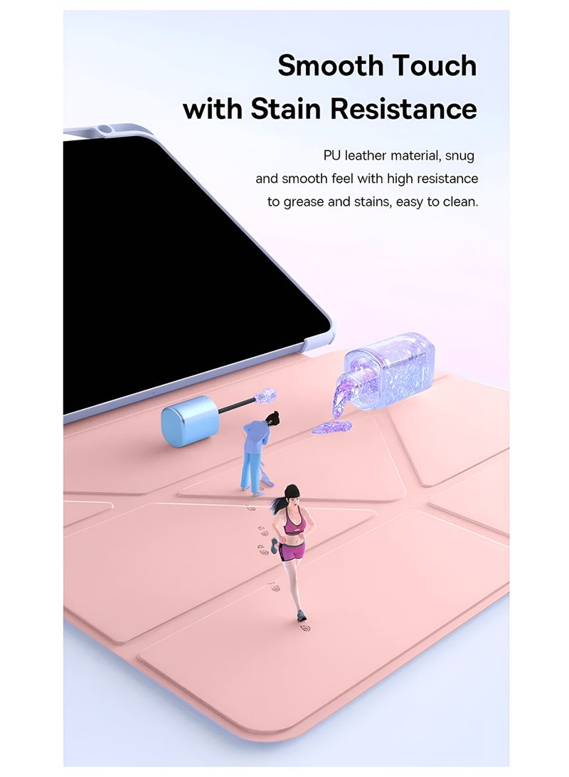 دبليو تيك آيباد برو من أبل 13 5G 2025 (M5) بحجم 13 بوصة، حافظة سمارت فوليو سمترية 360 مع خاصية الإيقاظ/النوم التلقائي، غطاء بنمط الجلد (TCFPSR) - ذهبي وردي - Image 4