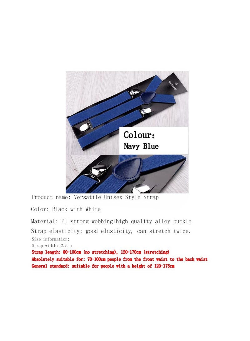 1-Piece 2.5CM Width Adjustable Elastic Y Style Suspenders,Unisex Braces for Men and Women With Strong Metal Clips,Colour Navy Blue - Image 1