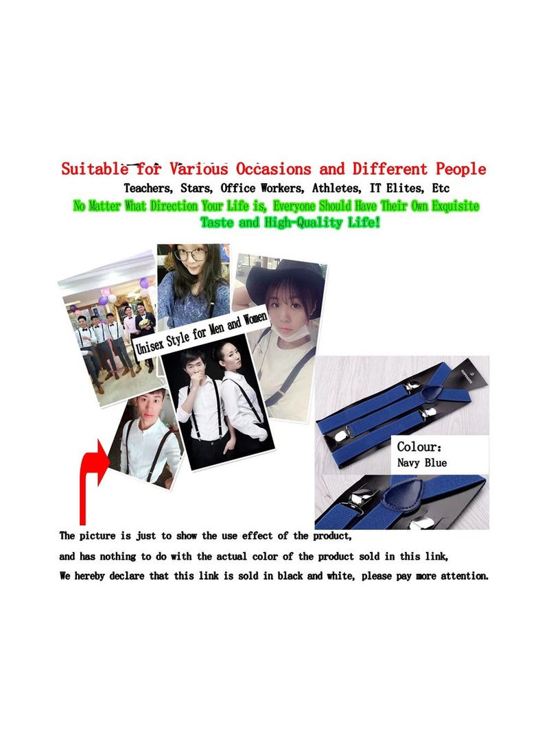 1-Piece 2.5CM Width Adjustable Elastic Y Style Suspenders,Unisex Braces for Men and Women With Strong Metal Clips,Colour Navy Blue - Image 4