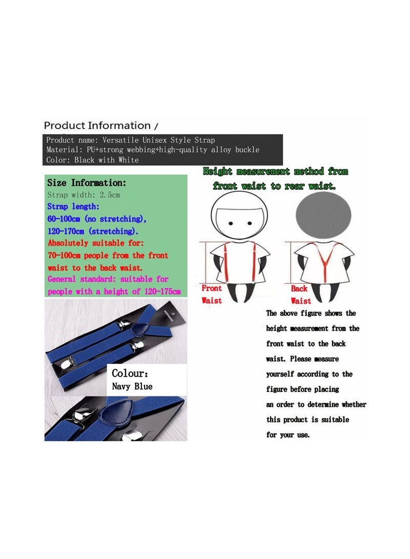 1-Piece 2.5CM Width Adjustable Elastic Y Style Suspenders,Unisex Braces for Men and Women With Strong Metal Clips,Colour Navy Blue - Image 2