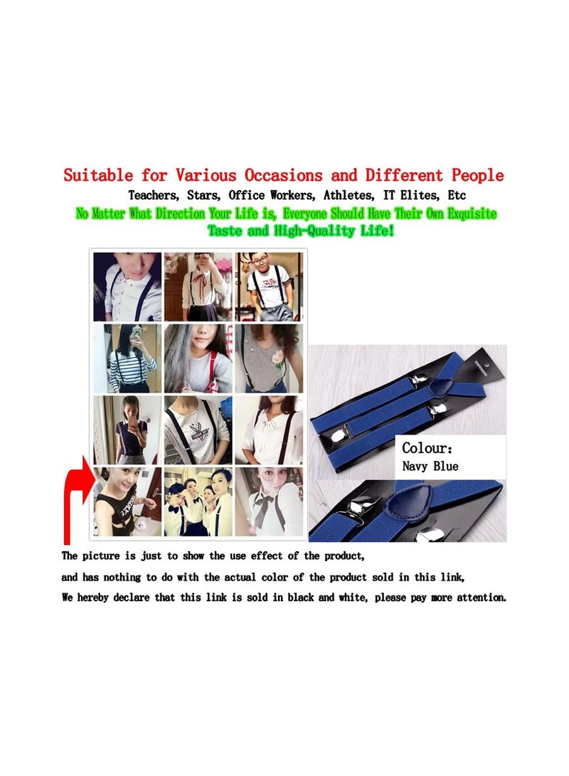 1-Piece 2.5CM Width Adjustable Elastic Y Style Suspenders,Unisex Braces for Men and Women With Strong Metal Clips,Colour Navy Blue - Image 3