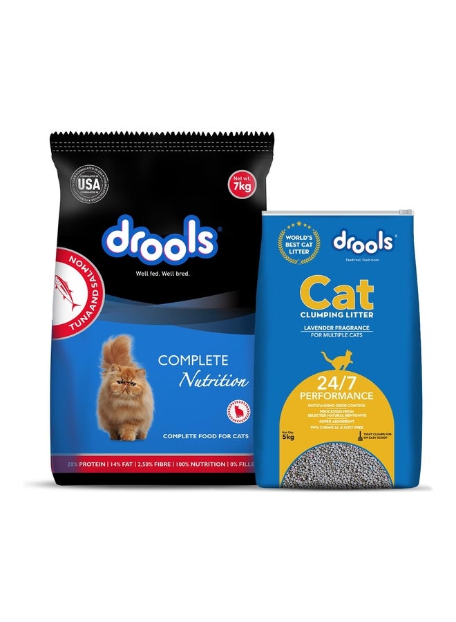 Drools طعام جاف للقطط البالغة بالتونة والسلمون مع رمل القطط خالي - Image 1