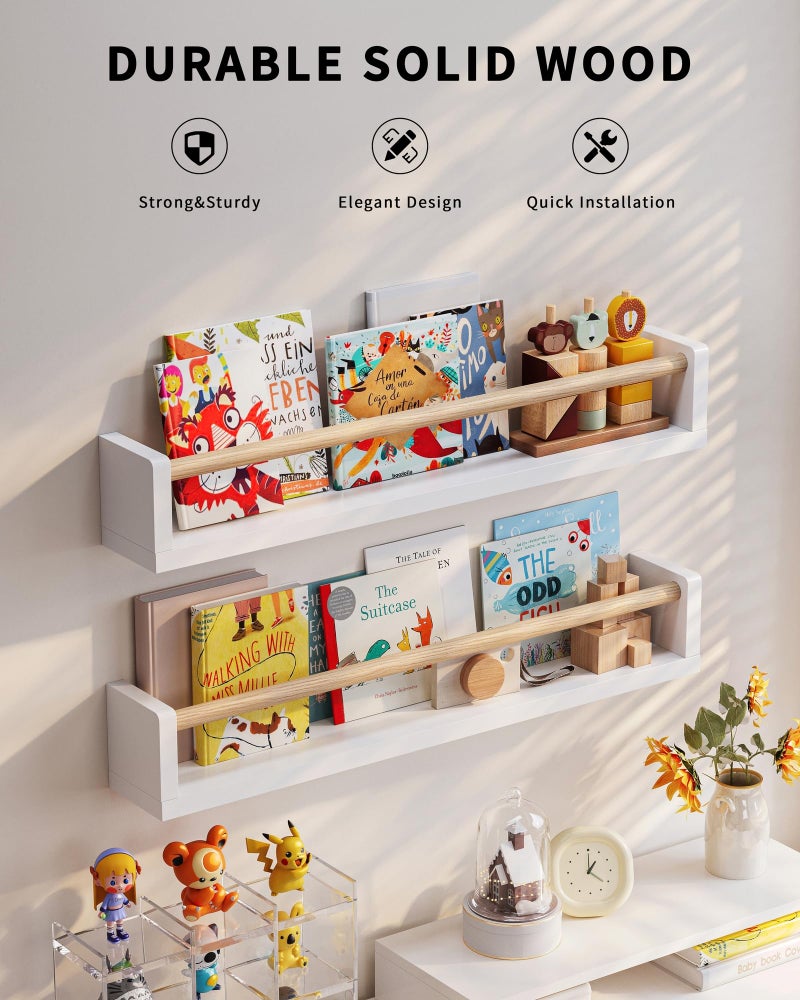 Seocry Nursery Book Shelves, 4 Pack, Wall Book Shelves for Kids Room, Baby, Toddler, Nursery Decor (White Wood, 23.1 Inches) - Image 2