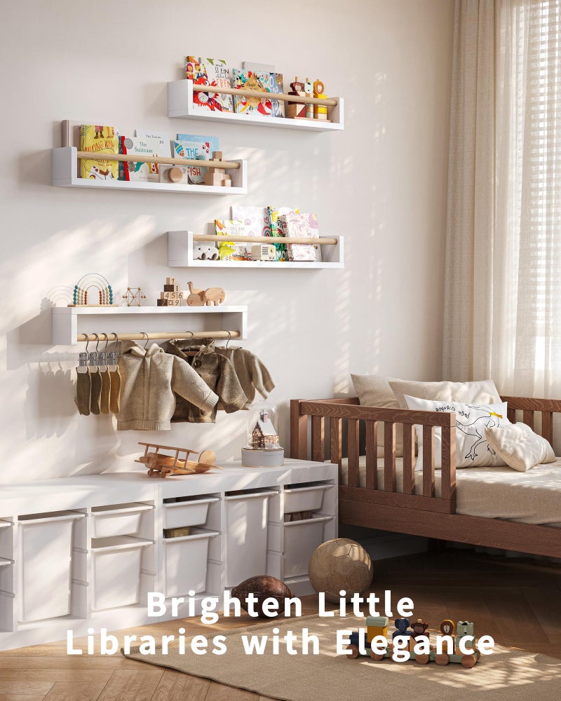 Seocry Nursery Book Shelves, 4 Pack, Wall Book Shelves for Kids Room, Baby, Toddler, Nursery Decor (White Wood, 23.1 Inches) - Image 4
