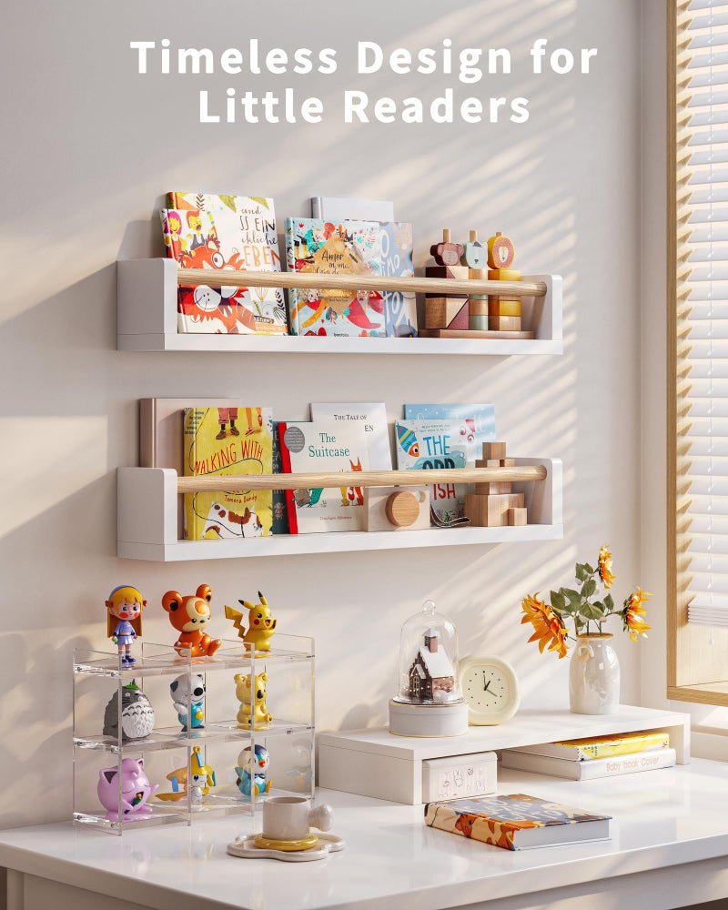 Seocry Nursery Book Shelves, 4 Pack, Wall Book Shelves for Kids Room, Baby, Toddler, Nursery Decor (White Wood, 23.1 Inches) - Image 5