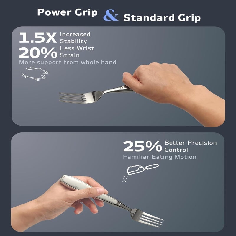 Weighted Utensils 304 Stainless Steel Weighted Widened Handle - Ergonomic Hand Curve Fit Tremor Adaptive Utensils for Elderly, Hand Tremor & Parkinson’s Users - Image 3