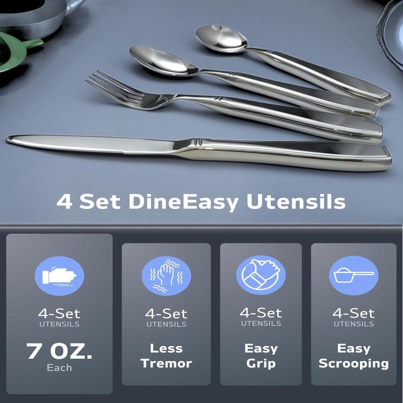 Weighted Utensils 304 Stainless Steel Weighted Widened Handle - Ergonomic Hand Curve Fit Tremor Adaptive Utensils for Elderly, Hand Tremor & Parkinson’s Users - Image 2