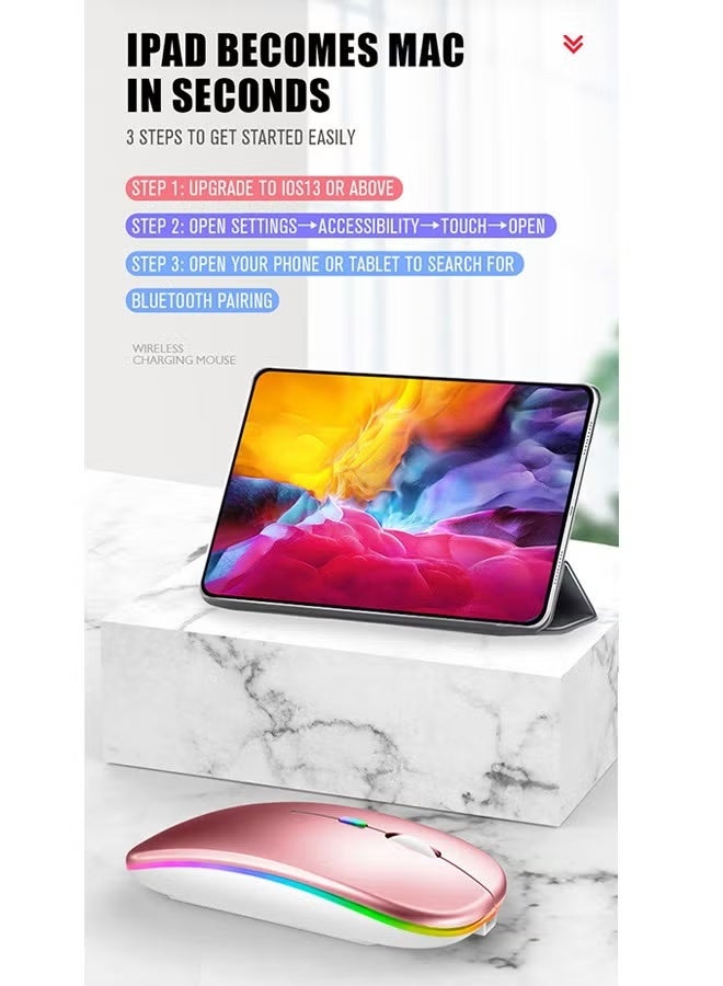 Wireless Bluetooth Mouse, Bluetooth 5.1 + 2.4GHz USB Wireless Receiver, Type-C Rechargeable Silent Bluetooth Wireless Mouse for PCs, Laptops, Tablets, Cell Phones, 3 Preset Adjustable DPI with RGB Lights (Black) - Image 2