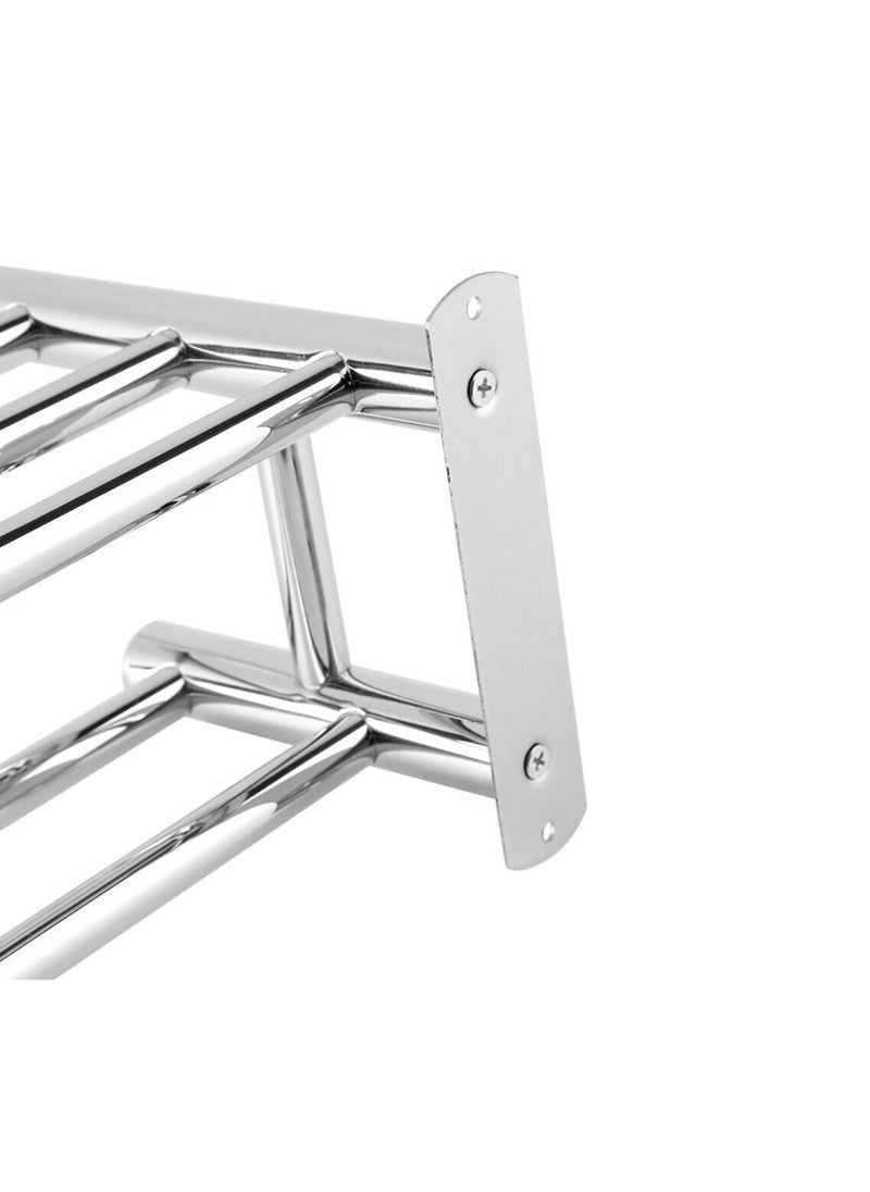 RACK STORE - Bathroom Lavatory Towel Rack 2 Layer With 2 Towel Bars With Hooks Stainless Steel Wall Mount Shelf Shower Caddy No Drilling And No Screw - Image 1