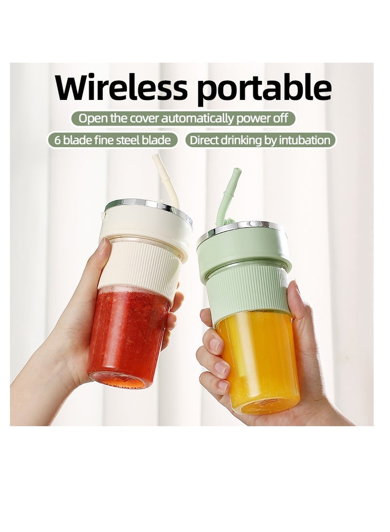 Portable Wireless Juicing Cup - 350ml Electric Sports Blender with 6 Stainless Steel Blades, USB Rechargeable, Dual Speed, Direct Drinking & Ice Crushing, Large Capacity Juice Maker for Home Office Travel Fitness（K1-Green）  - Image 3
