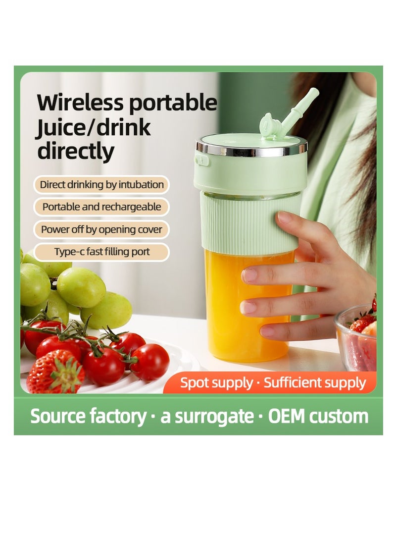 Portable Wireless Juicing Cup - 350ml Electric Sports Blender with 6 Stainless Steel Blades, USB Rechargeable, Dual Speed, Direct Drinking & Ice Crushing, Large Capacity Juice Maker for Home Office Travel Fitness（K1-Green）  - Image 4