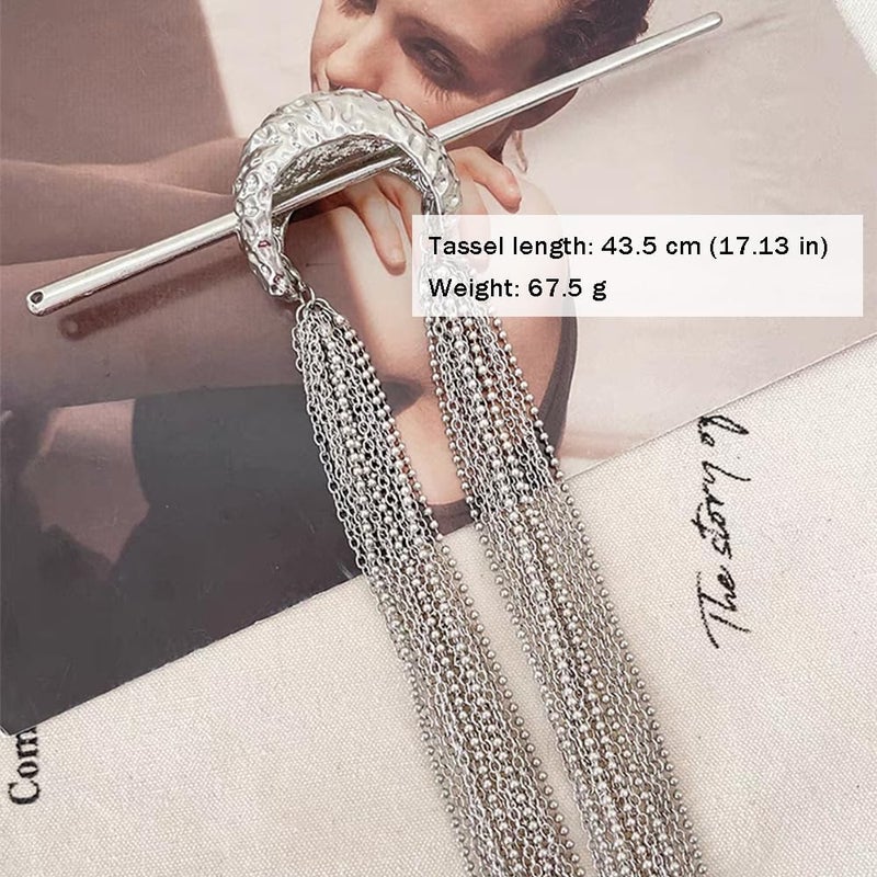 OULIGET Tassel Metal Hair Stick,Irregular Wave Metal Claw Clip with Pearl Tassel Design, Wedding Birthday Party Hairstyles Styling Hair Accessories for Women - Image 4