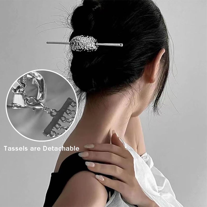 OULIGET Tassel Metal Hair Stick,Irregular Wave Metal Claw Clip with Pearl Tassel Design, Wedding Birthday Party Hairstyles Styling Hair Accessories for Women - Image 2