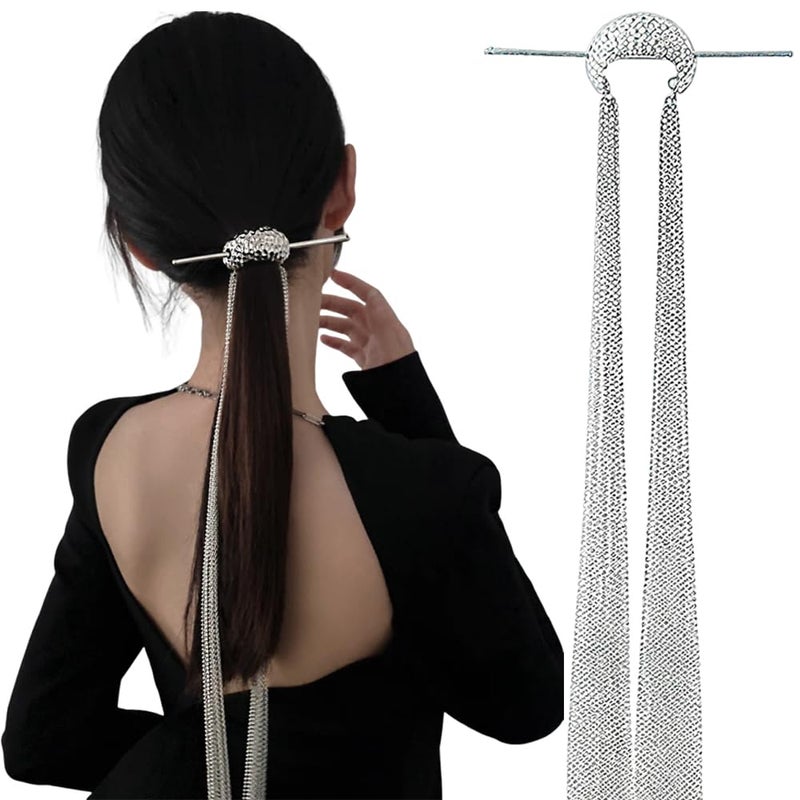 OULIGET Tassel Metal Hair Stick,Irregular Wave Metal Claw Clip with Pearl Tassel Design, Wedding Birthday Party Hairstyles Styling Hair Accessories for Women - Image 1