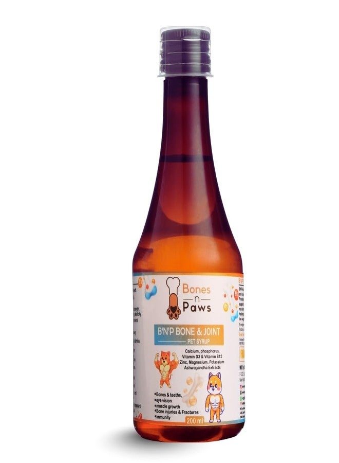 Bones N paws Bones & Paws Bone & Joint Calcium Syrup for Dogs & Cats 200ml | Pet Supplement with Vitamin D3 & B12 | Puppy Growth Support | Senior Mobility Formula & Hip Support, Strong Teeth, Easy to Feed - Image 1