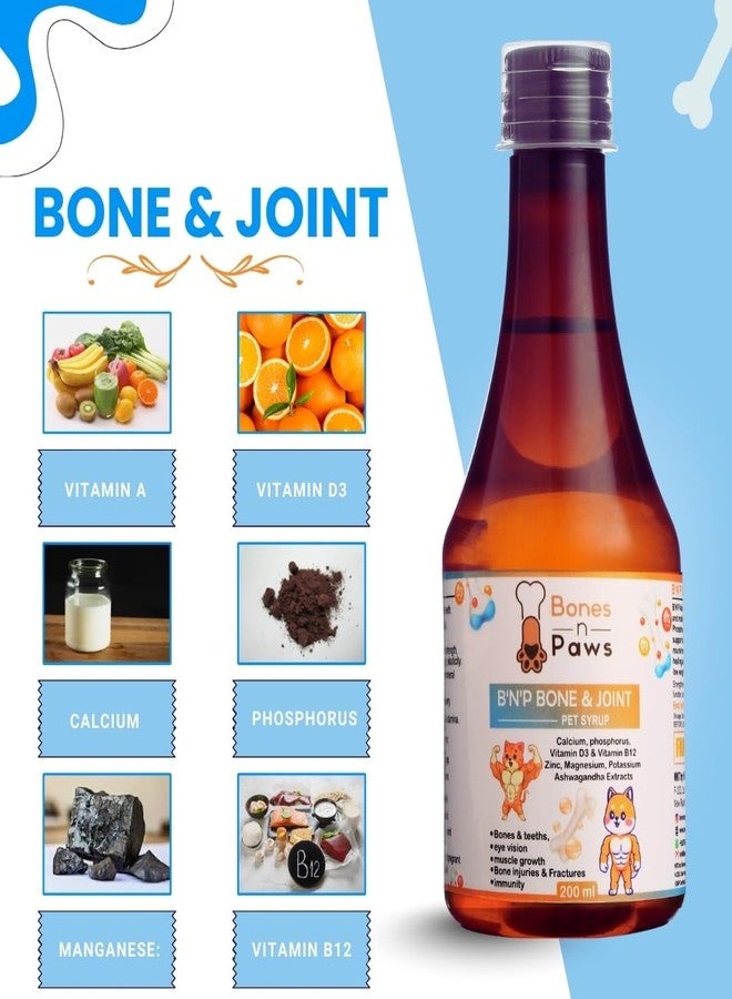 Bones N paws Bones & Paws Bone & Joint Calcium Syrup for Dogs & Cats 200ml | Pet Supplement with Vitamin D3 & B12 | Puppy Growth Support | Senior Mobility Formula & Hip Support, Strong Teeth, Easy to Feed - Image 3