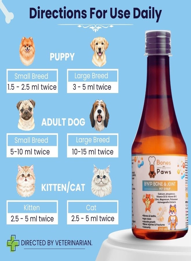 Bones N paws Bones & Paws Bone & Joint Calcium Syrup for Dogs & Cats 200ml | Pet Supplement with Vitamin D3 & B12 | Puppy Growth Support | Senior Mobility Formula & Hip Support, Strong Teeth, Easy to Feed - Image 5
