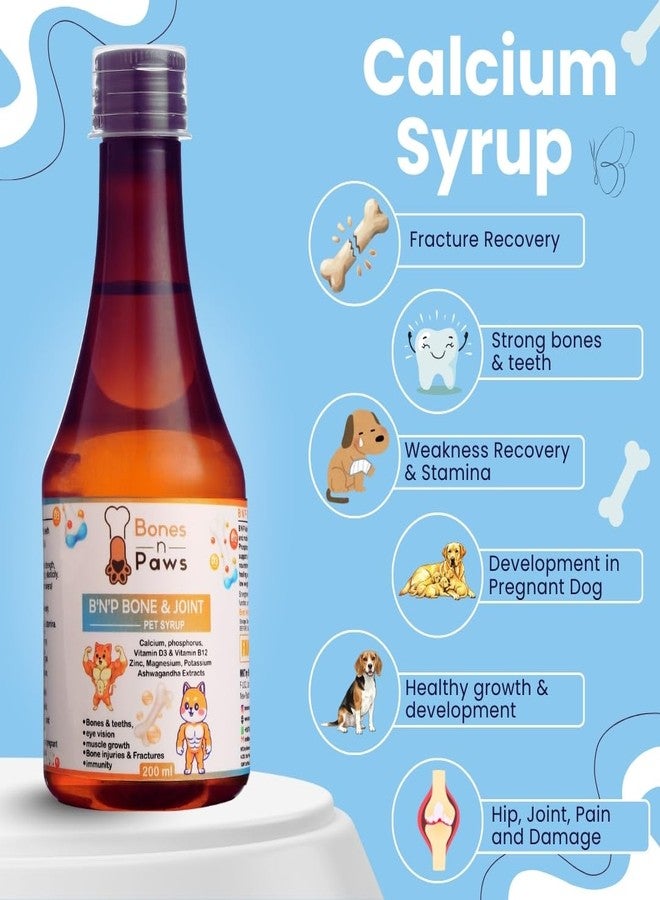 Bones N paws Bones & Paws Bone & Joint Calcium Syrup for Dogs & Cats 200ml | Pet Supplement with Vitamin D3 & B12 | Puppy Growth Support | Senior Mobility Formula & Hip Support, Strong Teeth, Easy to Feed - Image 2