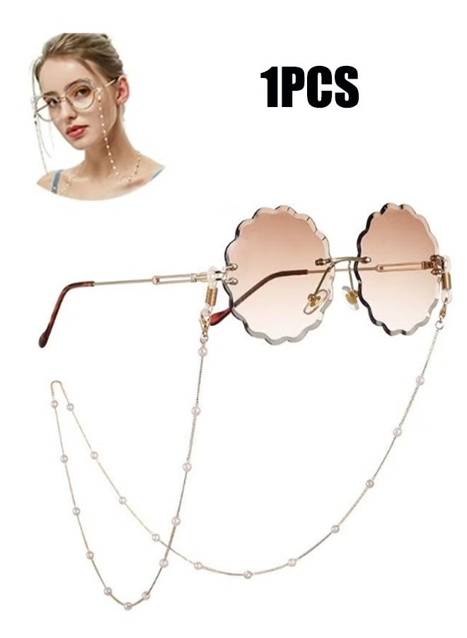 واي جيه سلسلة نظارات مطرز اللؤلؤ ، سلسلة نظارات شمسية عصرية ، نظارات مشغوخي ، نظارات ، قلادة ، نظارات ، قلادة ذهبية ، 1 قطعة - Image 1