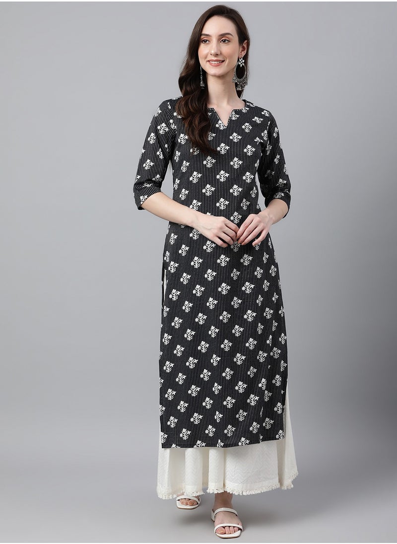 IndHeritage - Indian Kurti - Eid kurti collection - Premium black colour kurti with white Indian prints - Image 1