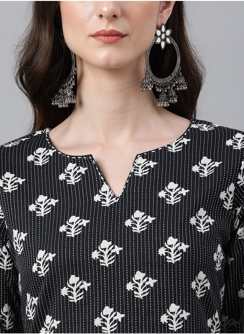 IndHeritage - Indian Kurti - Eid kurti collection - Premium black colour kurti with white Indian prints - Image 1