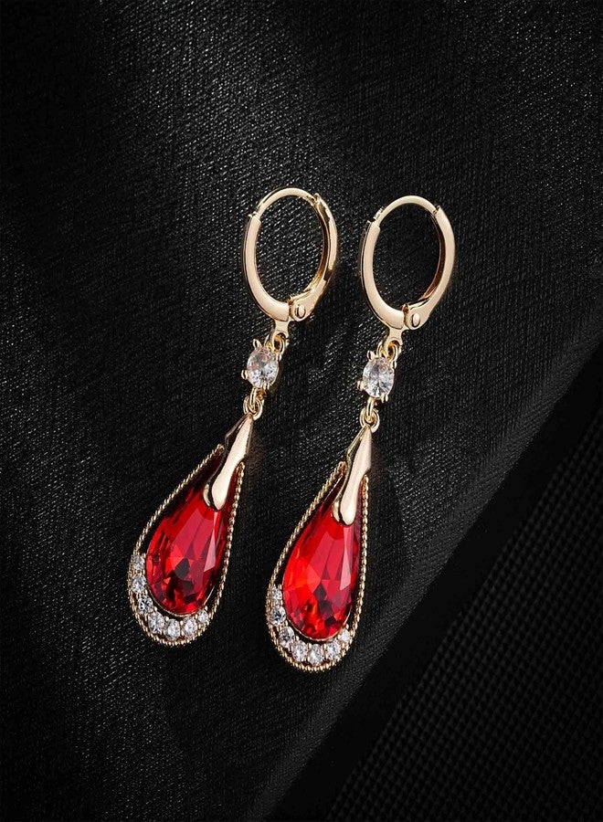 إيفيفك أقراط إيفيفيك العصرية المتدلية على شكل دمعة مرصعة بالكريستال النمساوي للنساء، مطلية بالذهب الوردي عيار 14 قيراط، مجوهرات مضادة للحساسية، هدايا (أحمر) - Image 3