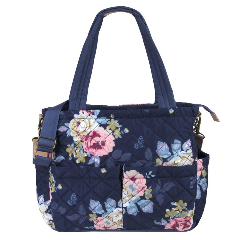 Baby Essentials Quilted Diaper Bag Crossbody Tote Purse with Changing Pad & 10 Pockets in Blue - Image 3