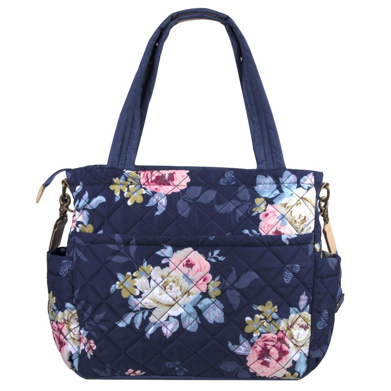 Baby Essentials Quilted Diaper Bag Crossbody Tote Purse with Changing Pad & 10 Pockets in Blue - Image 4