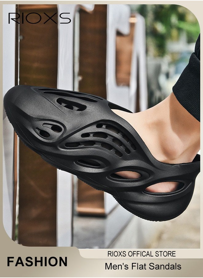 RIOXS - Men's Soft Foam Runner Slides Non-slip Summer Sandals Closed Toe Lightweight Outdoor Indoor Beach Flat Shoes For Men - Image 1