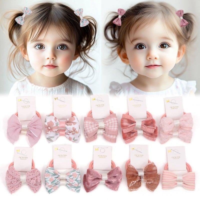 BIANHUAN Boutique Baby Bow Hair Accessories  20 Pcs 12 Inch Elastics Ponytail Holders with Bows for Toddlers and Little Girls SetA - Image 1