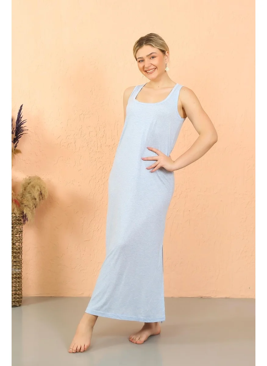 اكبينيز Women's Thick Strap Slit Long Nightgown 90115