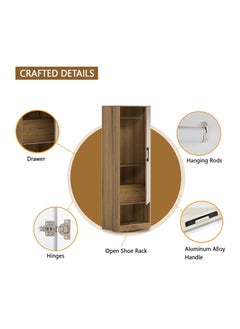 Mahmayi Mahmayi Modern Single Door Wardrobe with Open Shoe Rack, Drawer and Hanging Rods Efficient Storage Versatile Furniture for Home, Bedroom Cognac Brown Sherman Oak Monotone  - Image 5