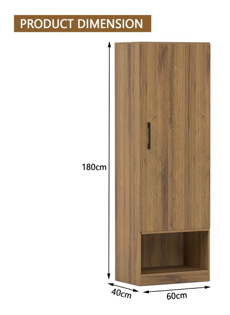 Mahmayi - Mahmayi Modern Single Door Wardrobe with Open Shoe Rack, Drawer and Hanging Rods Efficient Storage Versatile Furniture for Home, Bedroom Cognac Brown Sherman Oak Monotone - Image 1