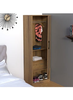 Mahmayi Mahmayi Modern Single Door Wardrobe with Open Shoe Rack, Drawer and Hanging Rods Efficient Storage Versatile Furniture for Home, Bedroom Cognac Brown Sherman Oak Monotone  - Image 3