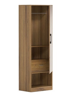 Mahmayi Mahmayi Modern Single Door Wardrobe with Open Shoe Rack, Drawer and Hanging Rods Efficient Storage Versatile Furniture for Home, Bedroom Cognac Brown Sherman Oak Monotone  - Image 1