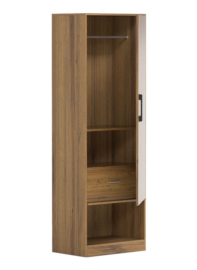 Mahmayi - Mahmayi Modern Single Door Wardrobe with Open Shoe Rack, Drawer and Hanging Rods Efficient Storage Versatile Furniture for Home, Bedroom Cognac Brown Sherman Oak Monotone - Image 1