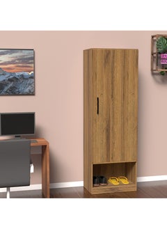 Mahmayi Mahmayi Modern Single Door Wardrobe with Open Shoe Rack, Drawer and Hanging Rods Efficient Storage Versatile Furniture for Home, Bedroom Cognac Brown Sherman Oak Monotone  - Image 4