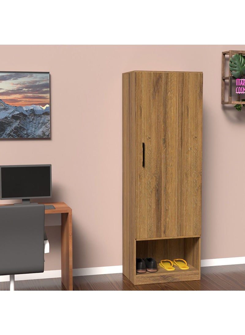 Mahmayi - Mahmayi Modern Single Door Wardrobe with Open Shoe Rack, Drawer and Hanging Rods Efficient Storage Versatile Furniture for Home, Bedroom Cognac Brown Sherman Oak Monotone - Image 1