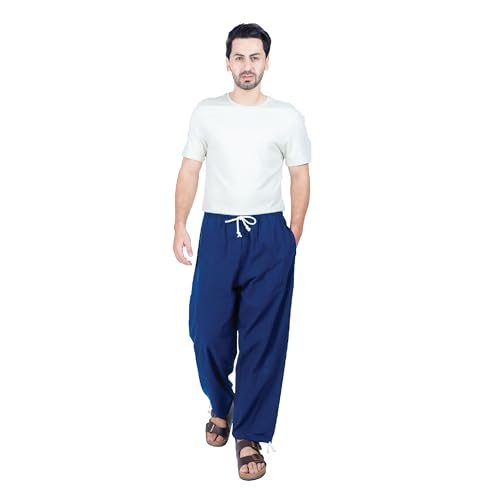 CandyHusky Baggy Sweatpants Men Cotton, Drawstring Lounge Pants, Relaxed Fit, Ideal for Comfort Blue L - Image 3