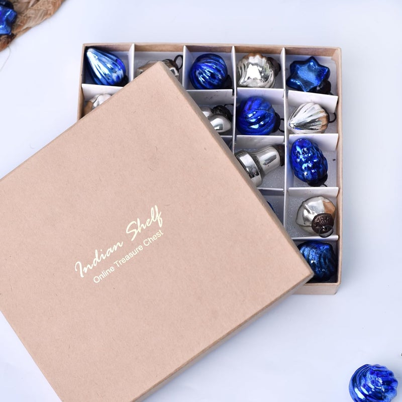 Indian-Shelf 300 Pieces Glass Silver Blue Christmas Ornaments Decorative Mercury Mini Vintage Bulk Hanging Ornaments for Halloween Christmas Tree New Year Valentine Day Holidays Event and Wedding Party Decor  - Image 2