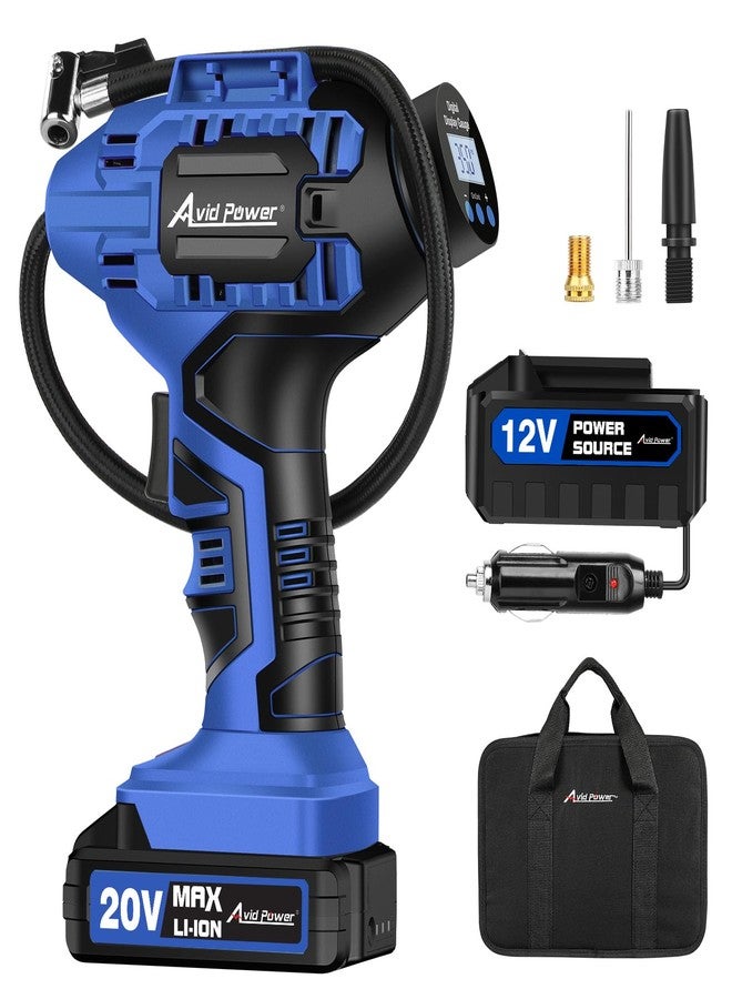 Avid Power - Portable Cordless Tire Inflator, 20V Tire Pump with DC 12V Power Adapter, Digital Pressure Gauge, Auto Air Pump for Many Inflatables - Image 1