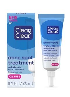 Clean & Clear Acne Spot Treatment Gel Cream with 2% Salicylic Acid, Oil-Free Topical Acne Treatment with Witch Hazel for Clinically Proven Results in 1 Day, Fragrance Free, 0.75 fl. oz