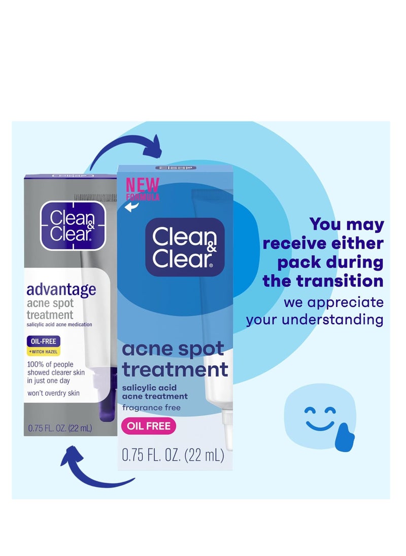Clean & Clear - Clean & Clear Acne Spot Treatment Gel Cream with 2% Salicylic Acid, Oil-Free Topical Acne Treatment with Witch Hazel for Clinically Proven Results in 1 Day, Fragrance Free, 0.75 fl. oz - Image 1