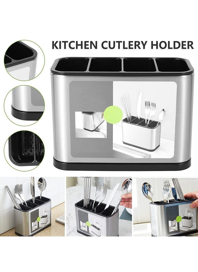 DubaiGallery Basket Knief Holder Tube Spoon Storage Box Rack Kitchen Cutlery Organizer Tableware Draining Chopstick Cage with Water Outlet Tray  - Image 4