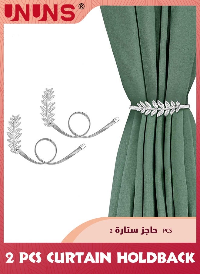 UNUNS Curtain Tiebacks,2 Pack Metal Spring Adjustable Curtain Holdback No Drilling Drapery Tieback With High-Elastic Band For Home Office Window Decor,1 Pair Silver - Image 1