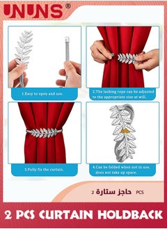UNUNS Curtain Tiebacks,2 Pack Metal Spring Adjustable Curtain Holdback No Drilling Drapery Tieback With High-Elastic Band For Home Office Window Decor,1 Pair Silver  - Image 3