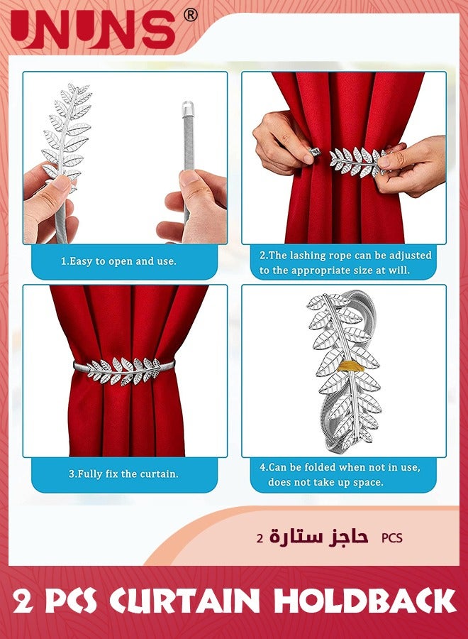 UNUNS Curtain Tiebacks,2 Pack Metal Spring Adjustable Curtain Holdback No Drilling Drapery Tieback With High-Elastic Band For Home Office Window Decor,1 Pair Silver - Image 3