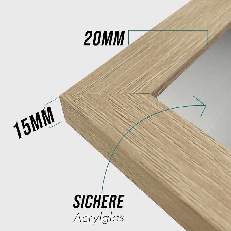 إطار صورة خشبي VUVUZULA مقاس 50 × 70 سم، إطار صورة خشبي من MDF مقاس 50 × 70 سم، بلوط طبيعي، مجموعة من 3 - Image 4